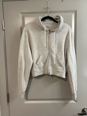 Hollister Light Gray Cropped Zip-Up Hoodie